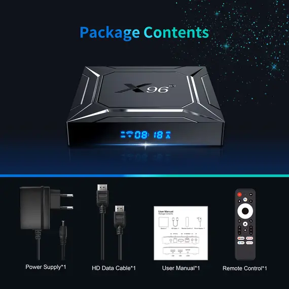 ТВ БОКС X96 M200 AMLOGIC S905X5M, ANDROID 14, AV1, 1GBIT, DUAL WIFI, BLUETOOTH