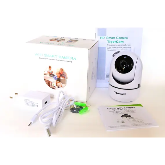 WIFI КАМЕРА TIGERCAM ЗА ВИДЕОНАБЛЮДЕНИЕ И УПРАВЛЕНИЕ ОТ ТЕЛЕФОН, ВЪРТЯЩА СЕ 360°, ДВУПОСОЧЕН ИНТЕРКОМ, FULL HD, НОЩНО ВИЖДАНЕ