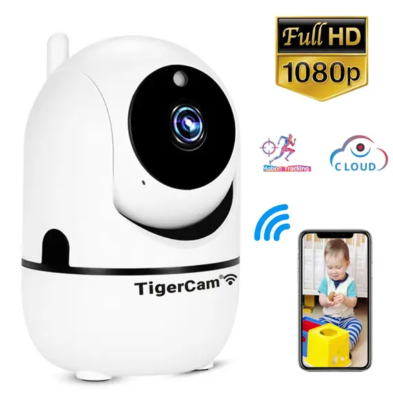 WIFI КАМЕРА TIGERCAM ЗА ВИДЕОНАБЛЮДЕНИЕ И УПРАВЛЕНИЕ ОТ ТЕЛЕФОН, ВЪРТЯЩА СЕ 360°, ДВУПОСОЧЕН ИНТЕРКОМ, FULL HD, НОЩНО ВИЖДАНЕ