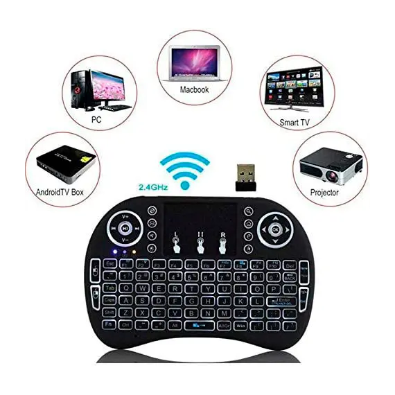 БЕЗЖИЧНА МИНИ КЛАВИАТУРА I8 СВЕТЕЩА LI-ION, TOUCHPAD, USB ЗА КОМПЮТЪР, ЛАПТОП, СМАРТ ТВ, TV BOX