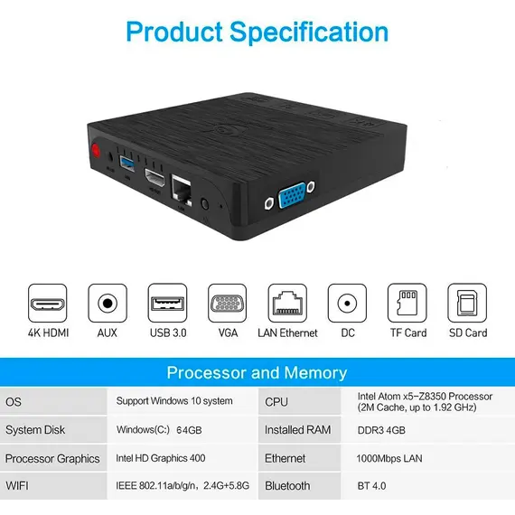 MINI PC WINDOWS BEELINK BT4 INTEL ATOM X5-Z8500 4GB/32GB WINDOW 10 PRO DUAL WIFI 2.4G+5G WINDOWS 10 PRO TV BOX