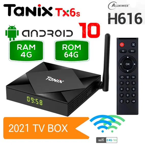 ТВ БОКС TANIX TX6S 4GB/64GB, ANDROID 10, 6K, LED DIGITAL, ALLWINNER H616, DUAL WIFI