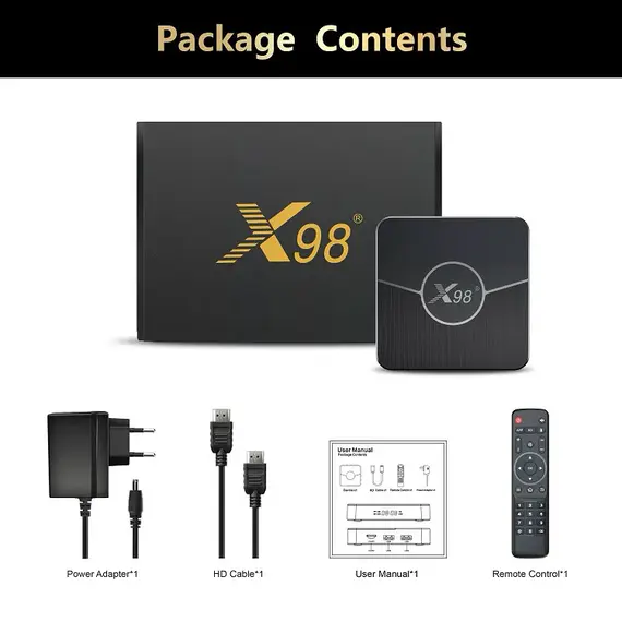 ТВ БОКС X98 PLUS 4/32 GB, AMLOGIC S905W2, ANDROID 11, 5G DUAL WIFI,  BLUETOOTH, AV1 4K 60FPS