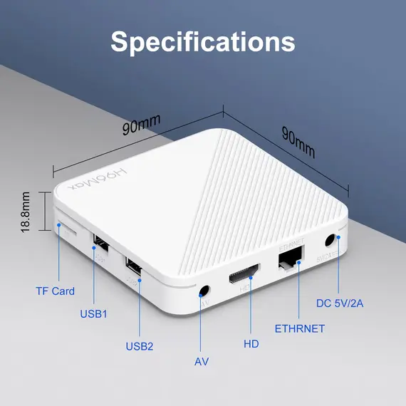 ТВ БОКС H96 MAX H313 2/8 GB, ANDROID ATV, DUAL WIFI, BLUETOOTH 5.2, ГЛАСОВО ДИСТАНЦИОННО